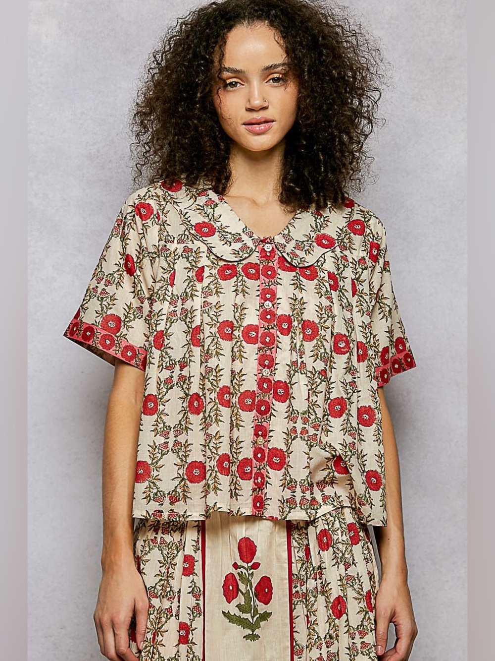 POL Zinnia Garden Top Boho/Peasant Blouse Small